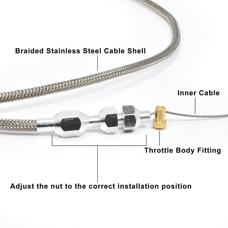 TuhooMall Braided Throttle Cable Kit Compatible with 97-07 Chevrolet/Chevy LS1 Engine 4.8L 5.3L 5.7L 6.0L - Image 4
